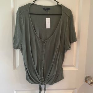 American Eagle olive green button up shirt